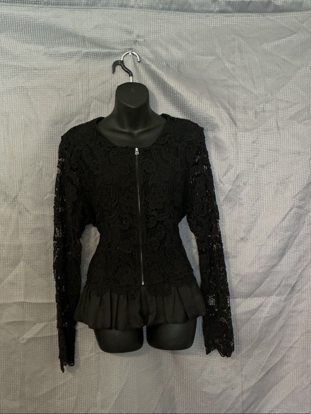 Lirrio's Closet Black Lace Zip Peplum Blazer